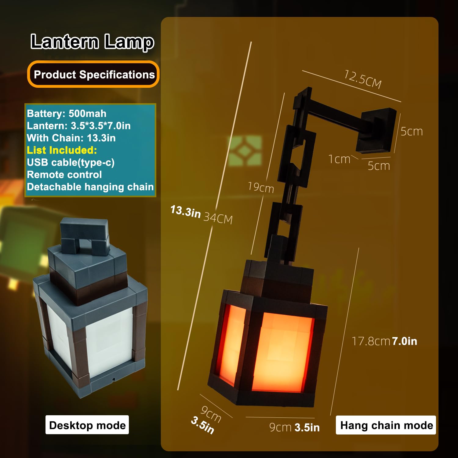 Amazon.co.jp: ピクセル化されたランタンナイトライト、LED 16色変化